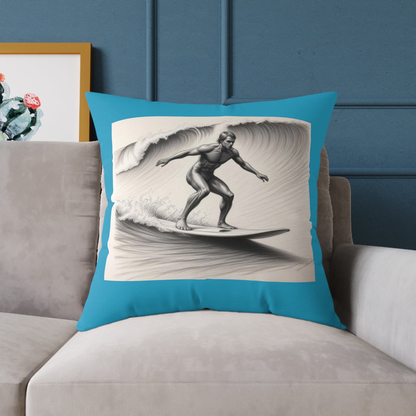 Surfing Square Poly Canvas Pillow
