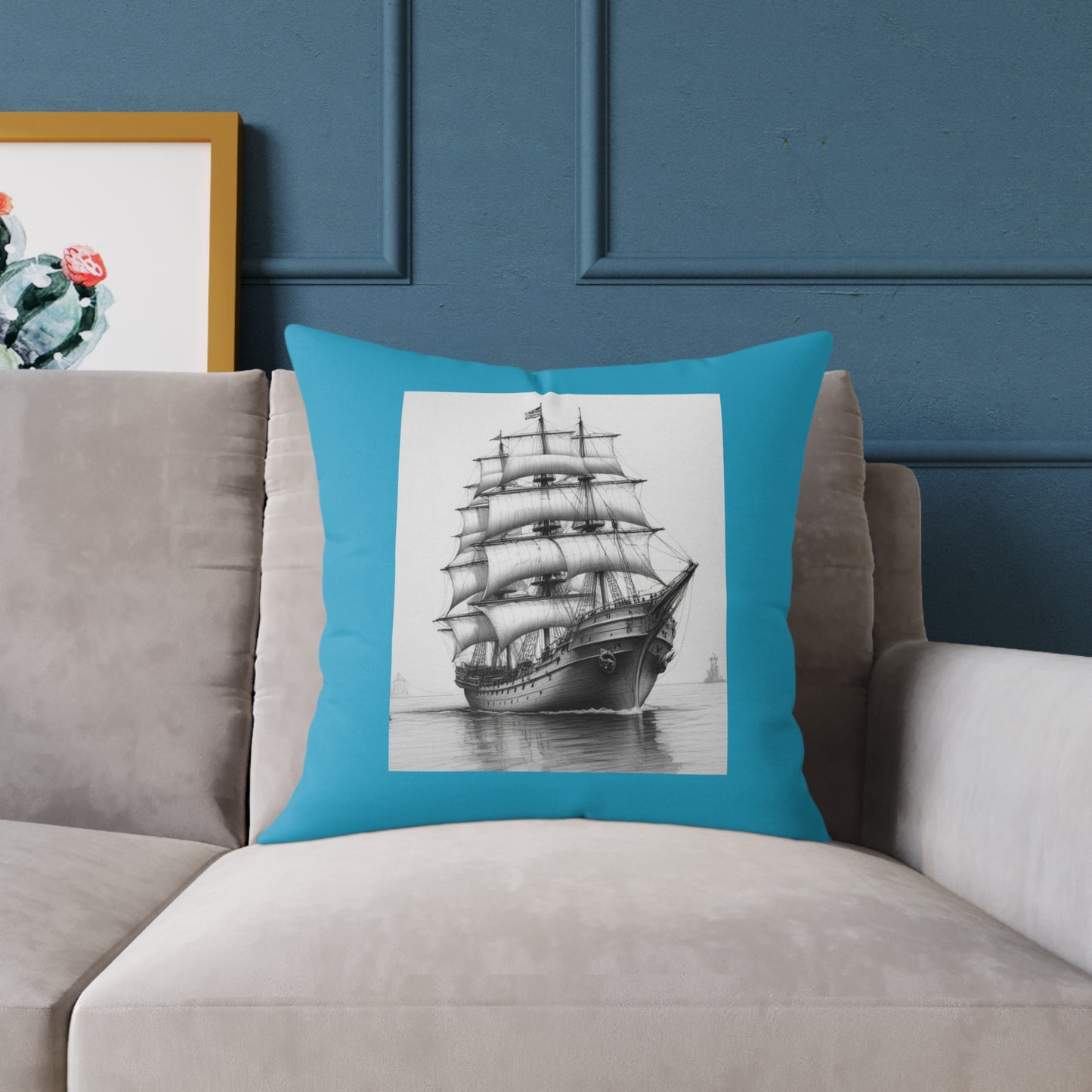 Ship Square Poly Canvas Pillow