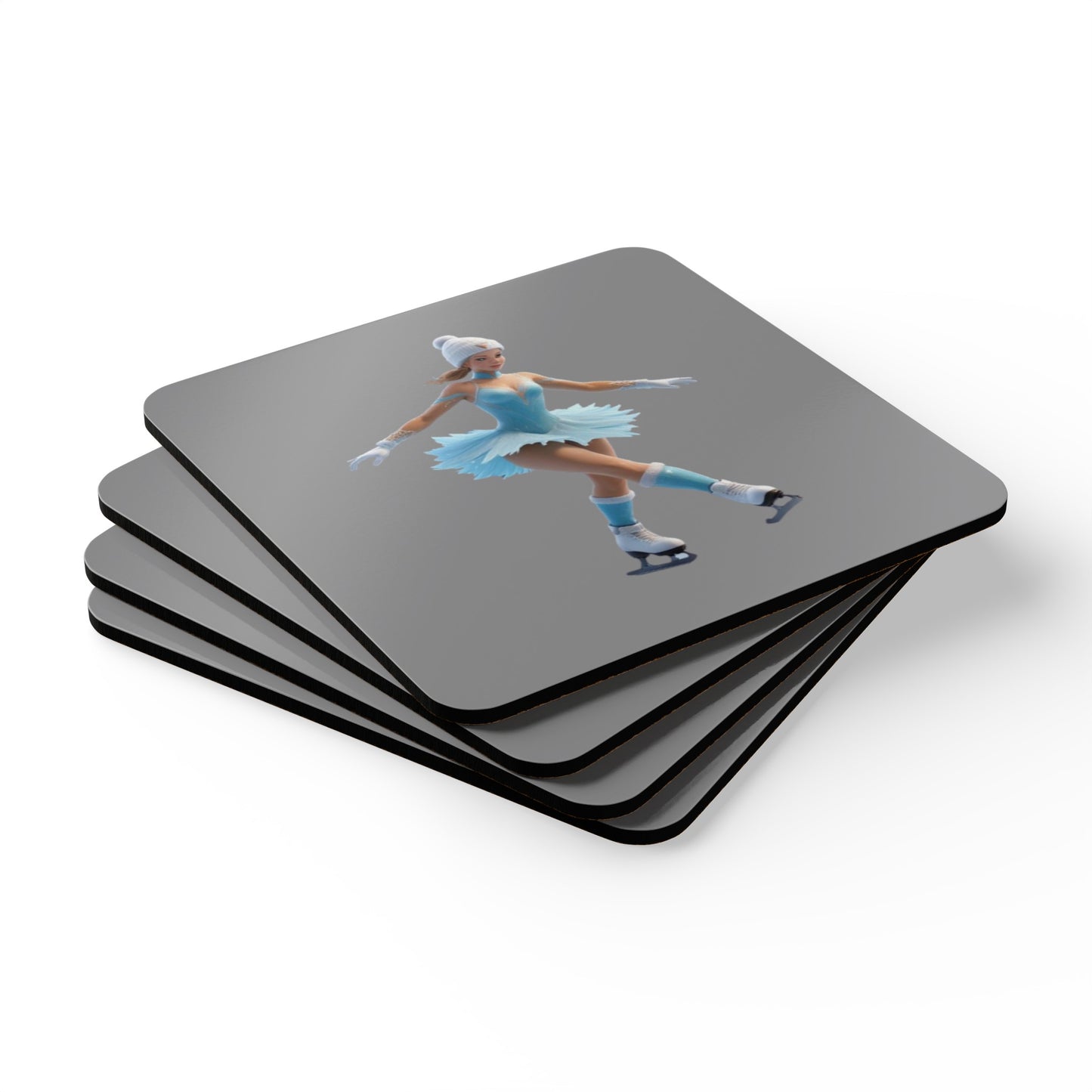 Ice Skating Corkwood Coaster Set