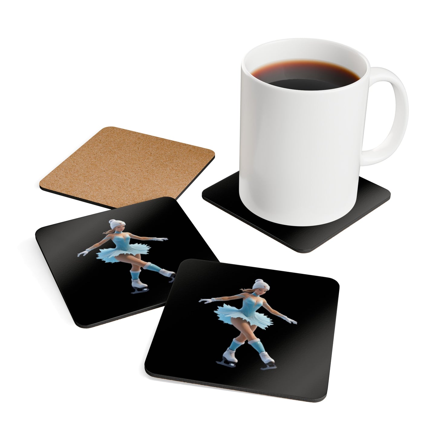 Ice Skating Corkwood Coaster Set