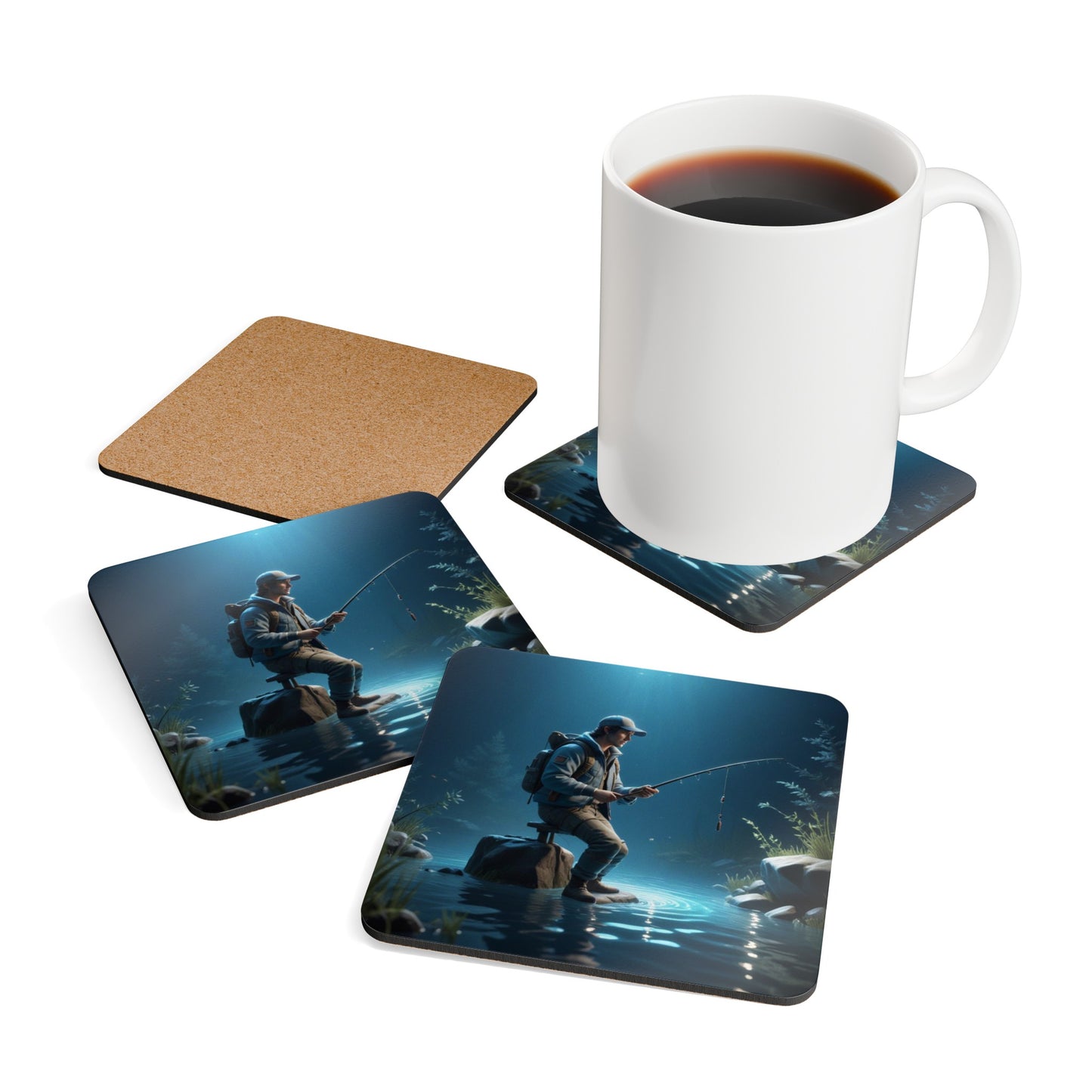 Fishing Corkwood Coaster Set