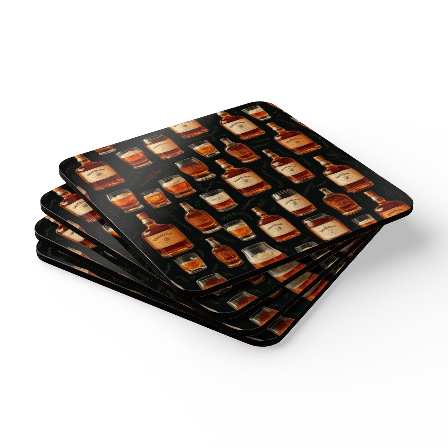 Whiskey Bottles Corkwood Coaster Set