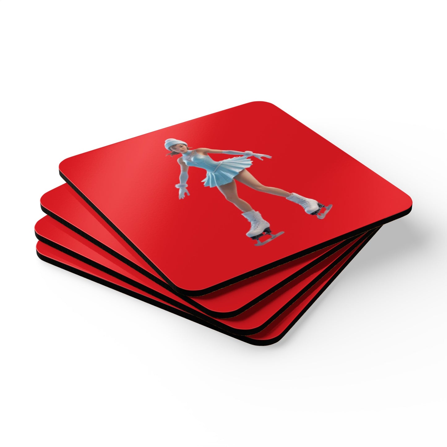 Ice Skating Corkwood Coaster Set