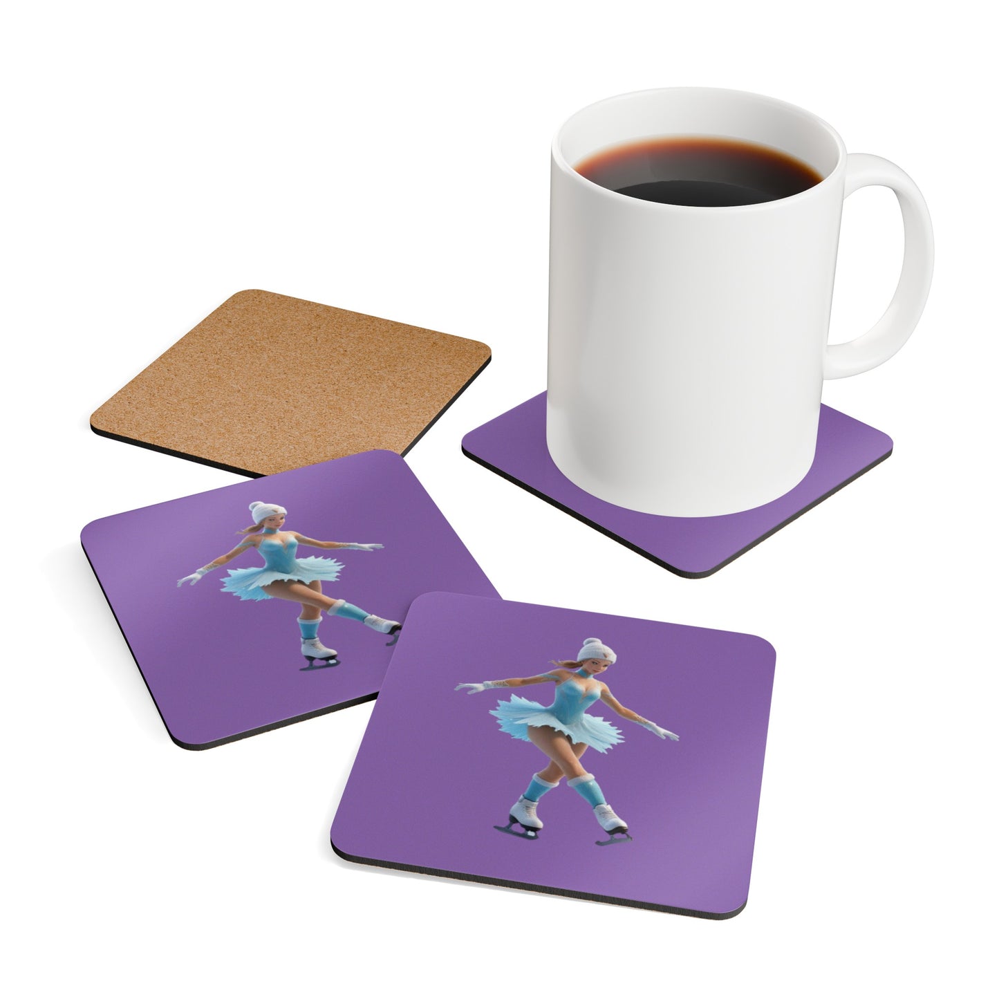 Ice Skating Corkwood Coaster Set