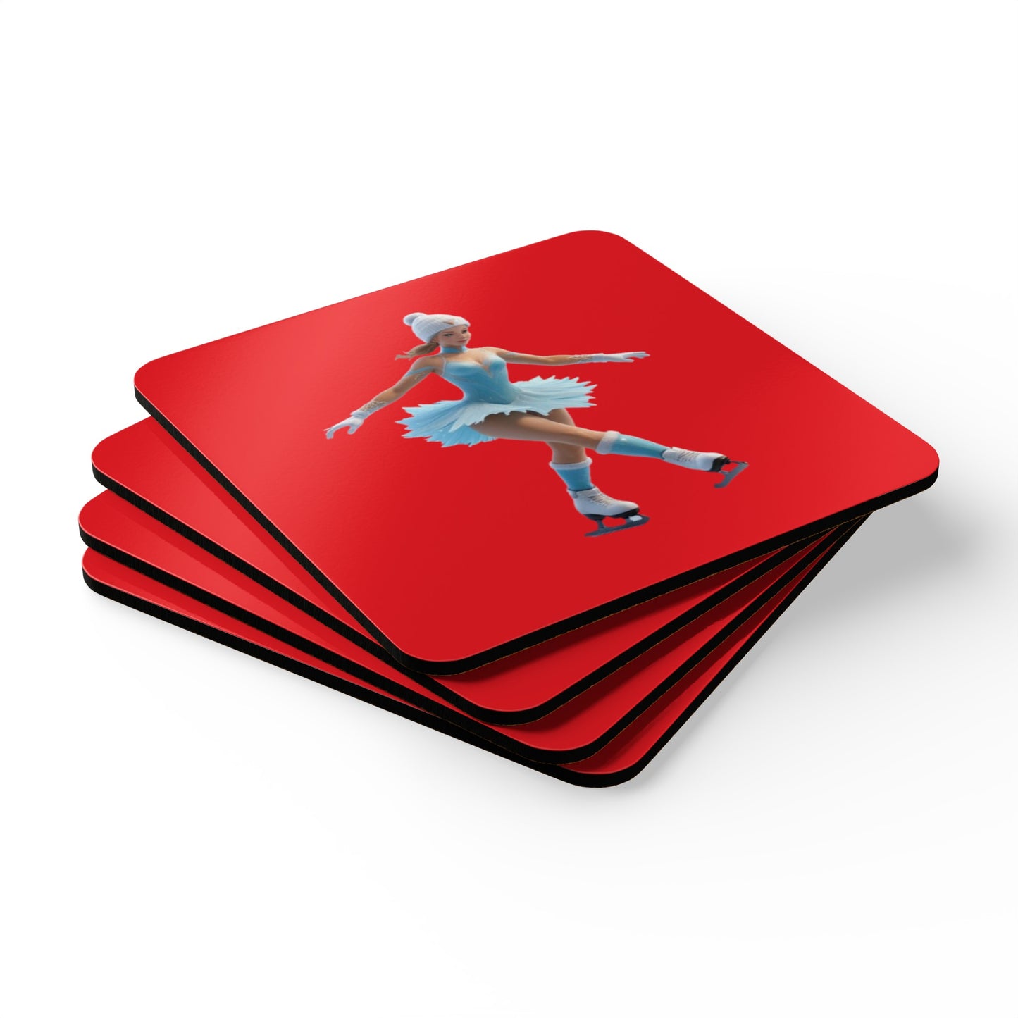 Ice Skating Corkwood Coaster Set