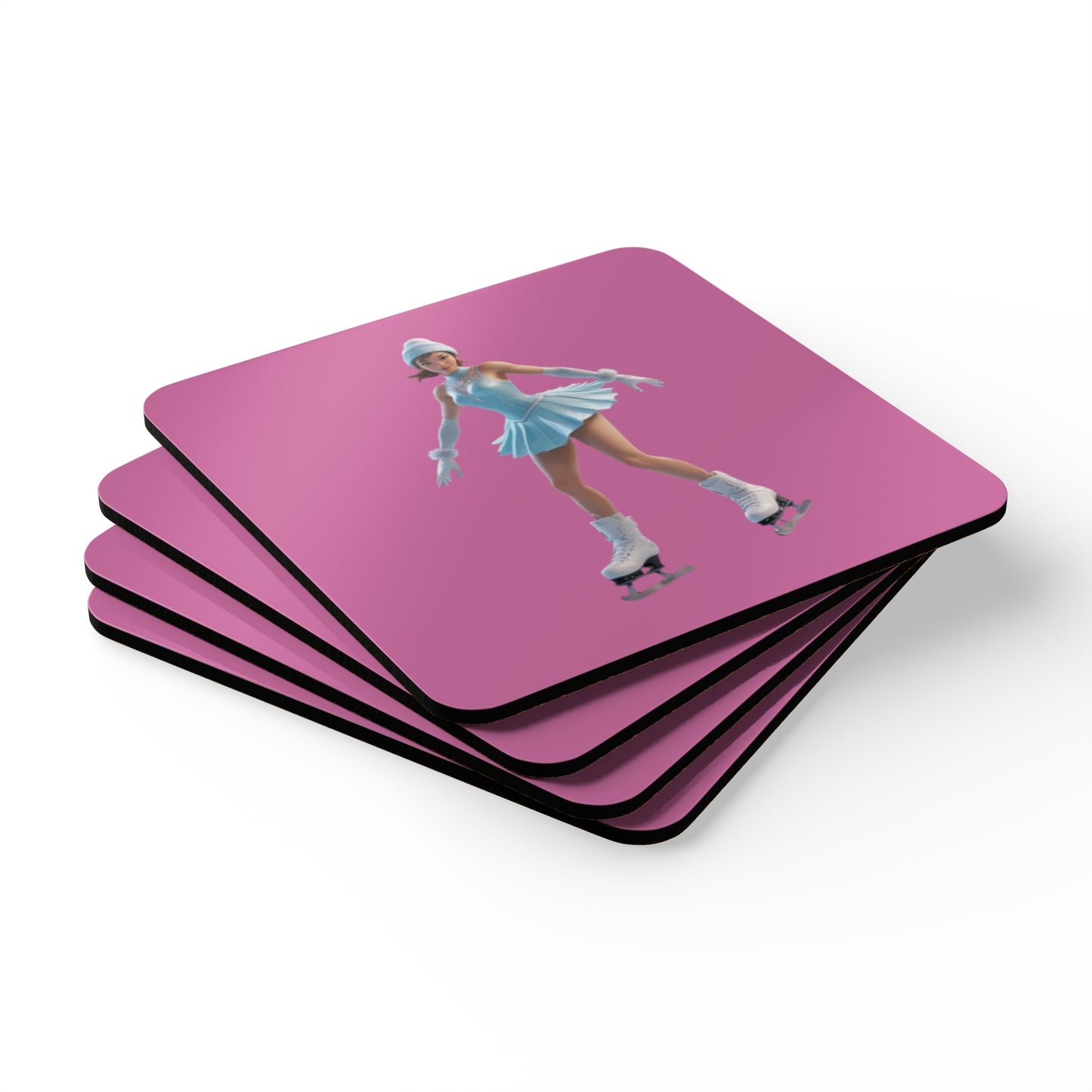 Ice Skating Corkwood Coaster Set