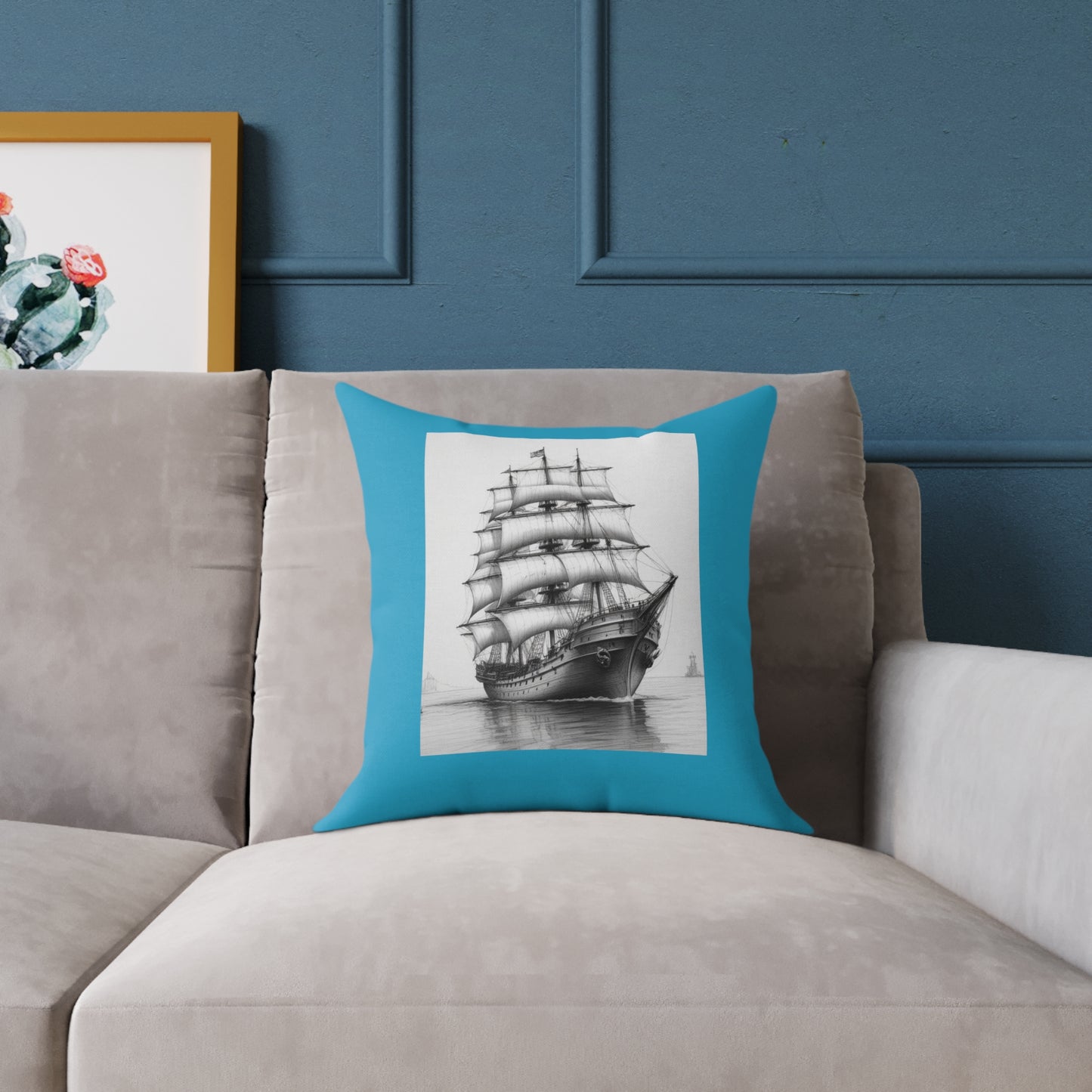 Ship Square Poly Canvas Pillow