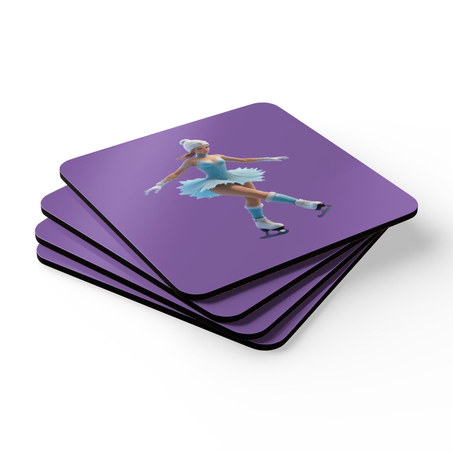Ice Skating Corkwood Coaster Set