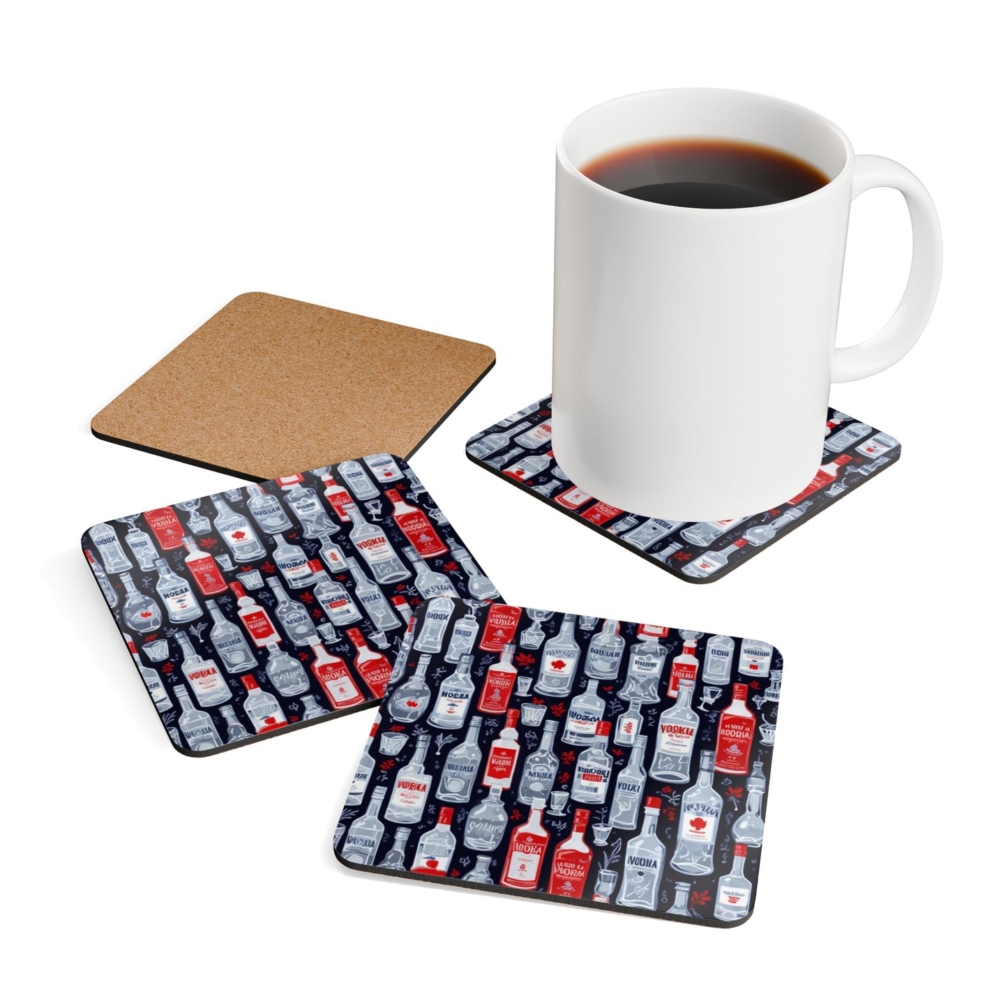 Vodka Bottles Corkwood Coaster Set