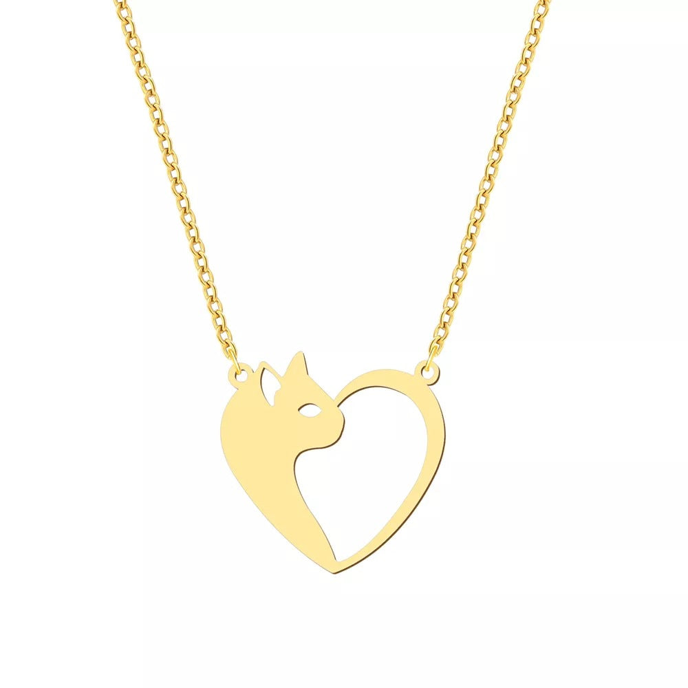 Women's Fashion Jewelry Stainless Steel Necklaces Heart Cat Hollow Pendant Choker Clavicle Chain