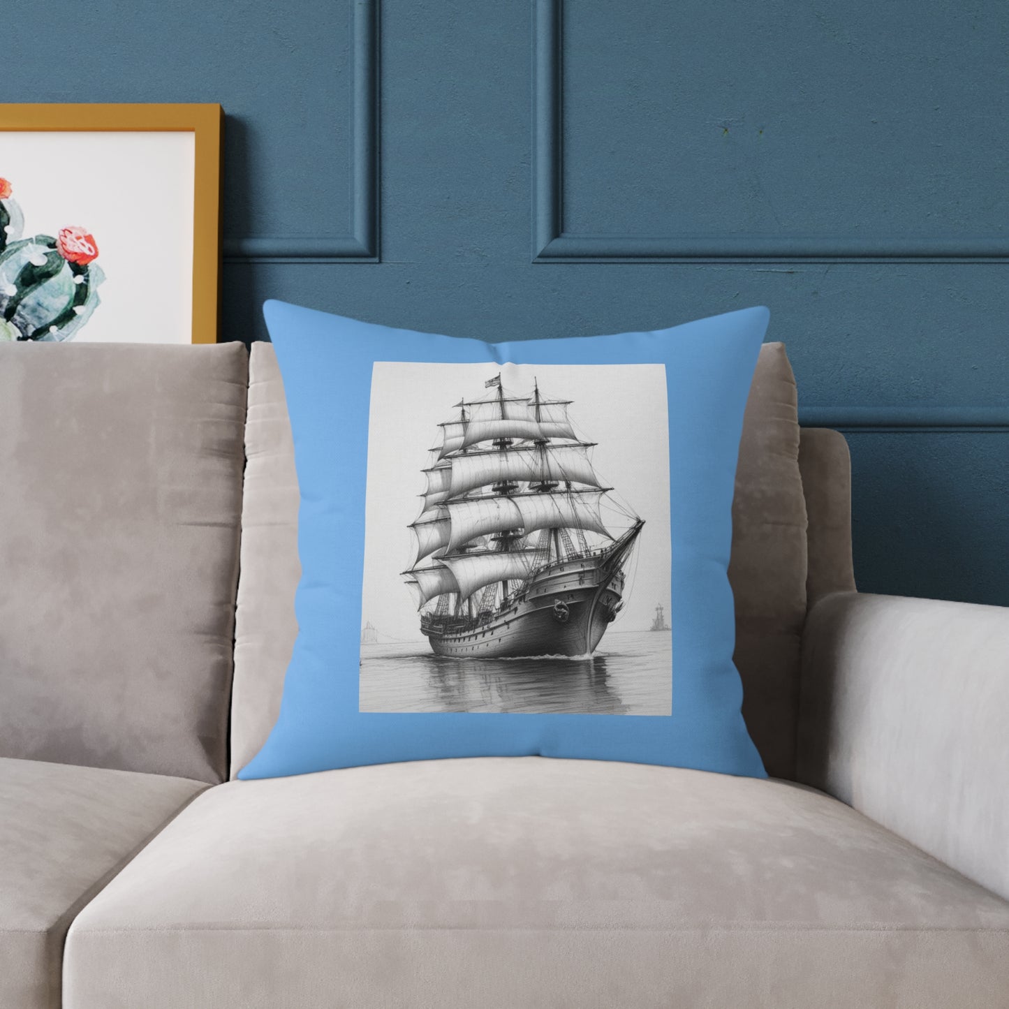 Ship Square Poly Canvas Pillow