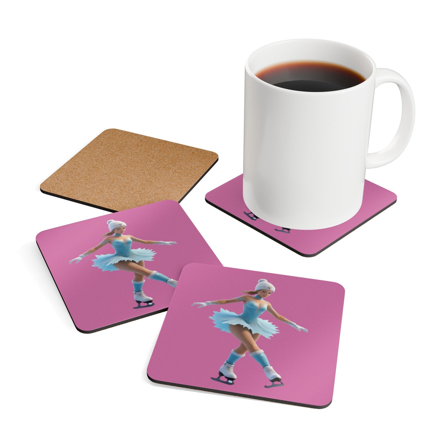 Ice Skating Corkwood Coaster Set
