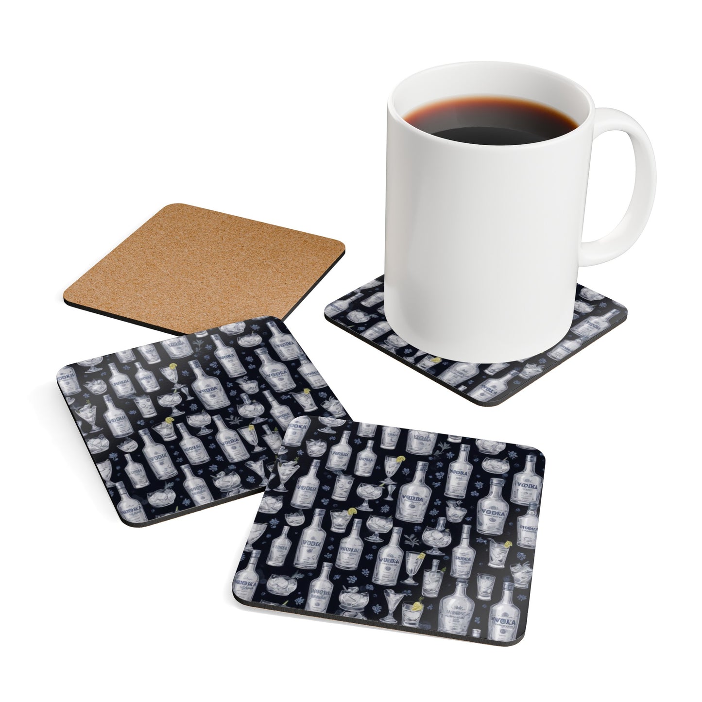 Vodka Bottles Corkwood Coaster Set