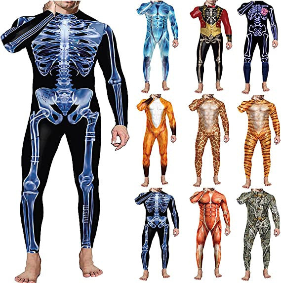 Men's Skull Print Close-fitting Union Suit Party Clothing