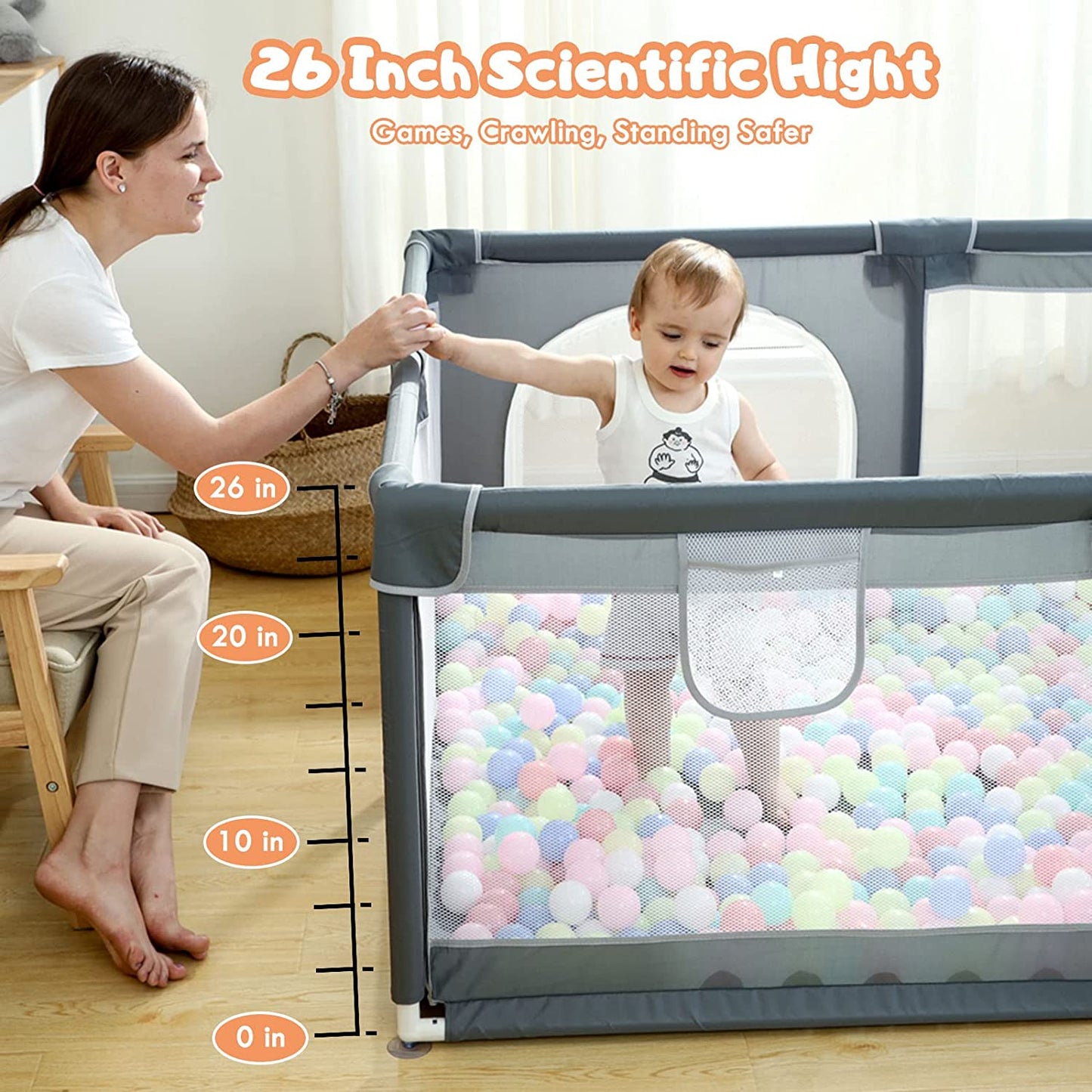 Play Pen For Babies And Toddlers, Baby Play Yard With Gate For Limited Space 47x47x26 Baby Fence With Breathable Mesh, Safety Indoor & Outdoor Activity Center
