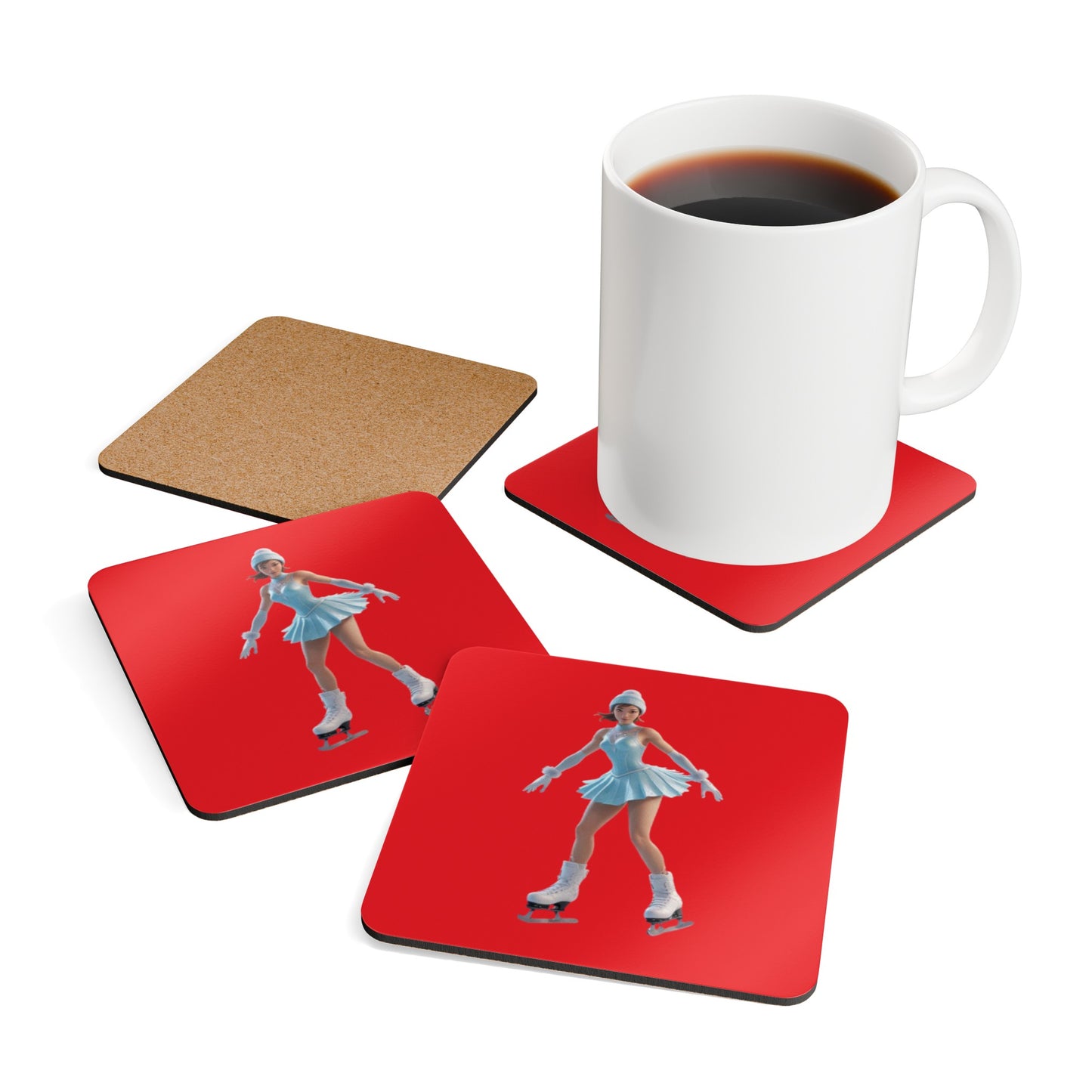 Ice Skating Corkwood Coaster Set