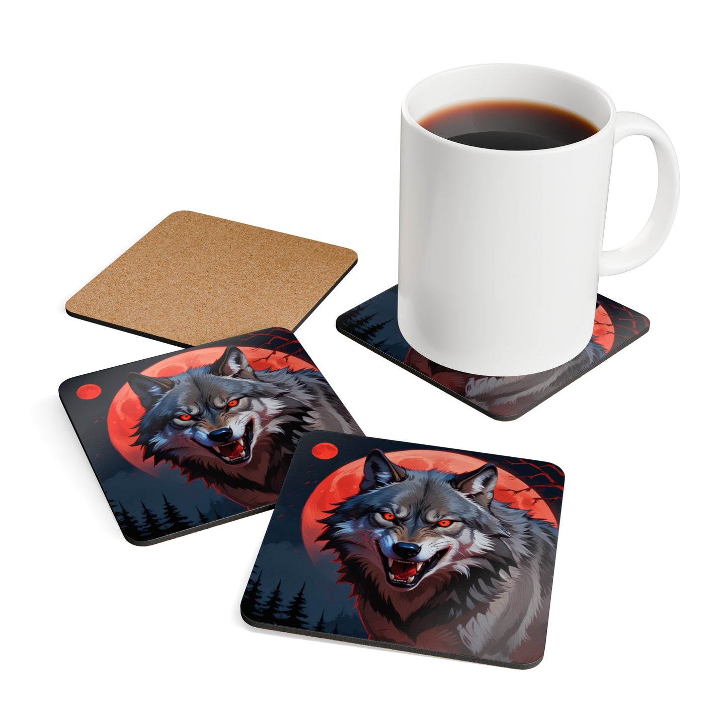 Wolf Corkwood Coaster Set