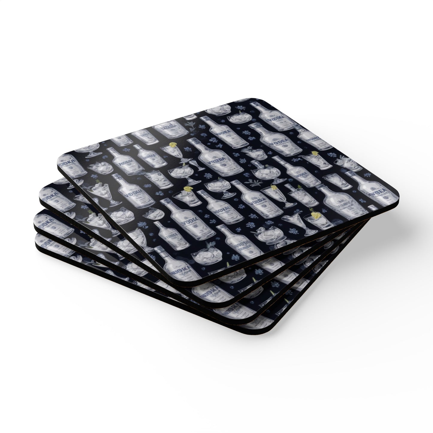 Vodka Bottles Corkwood Coaster Set