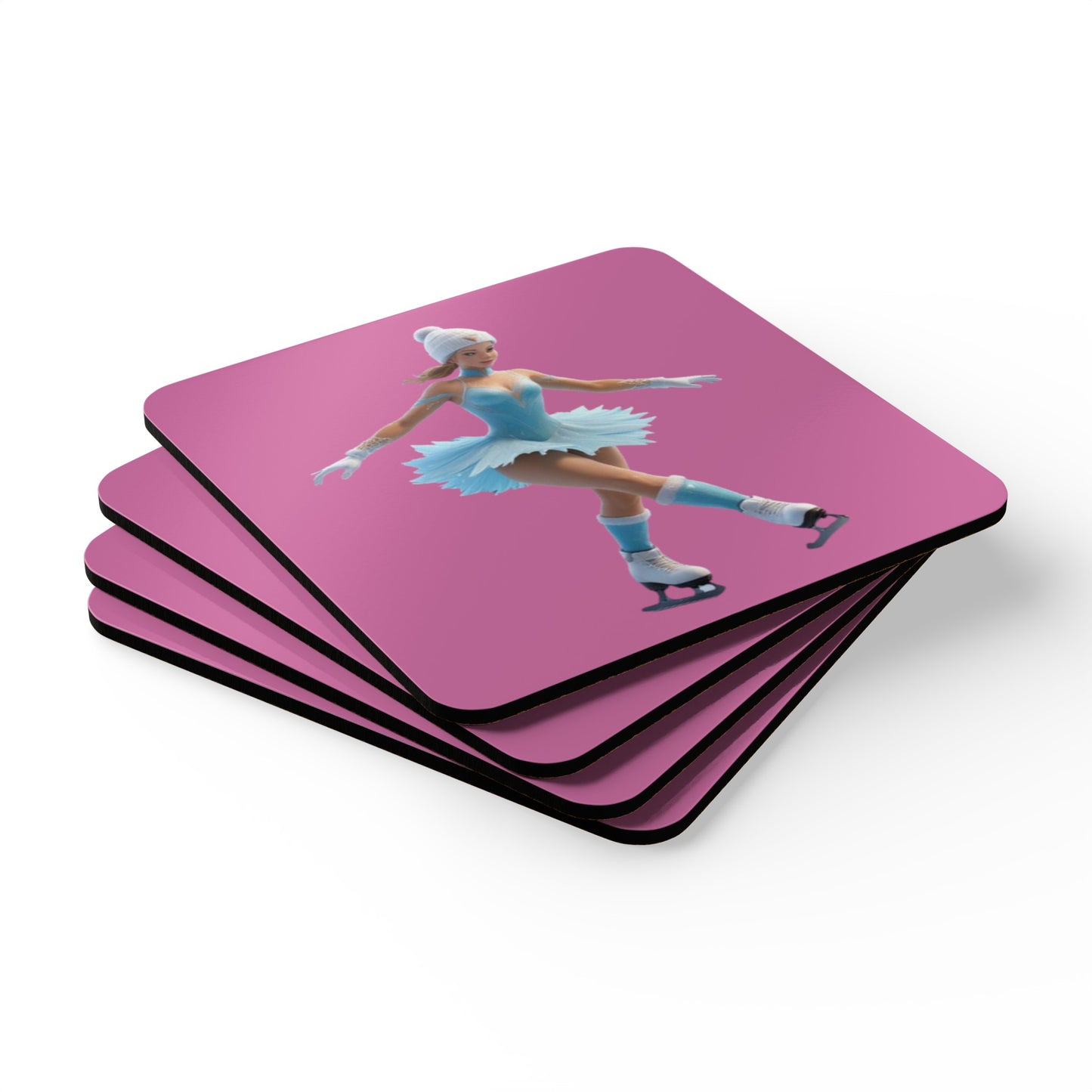 Ice Skating Corkwood Coaster Set