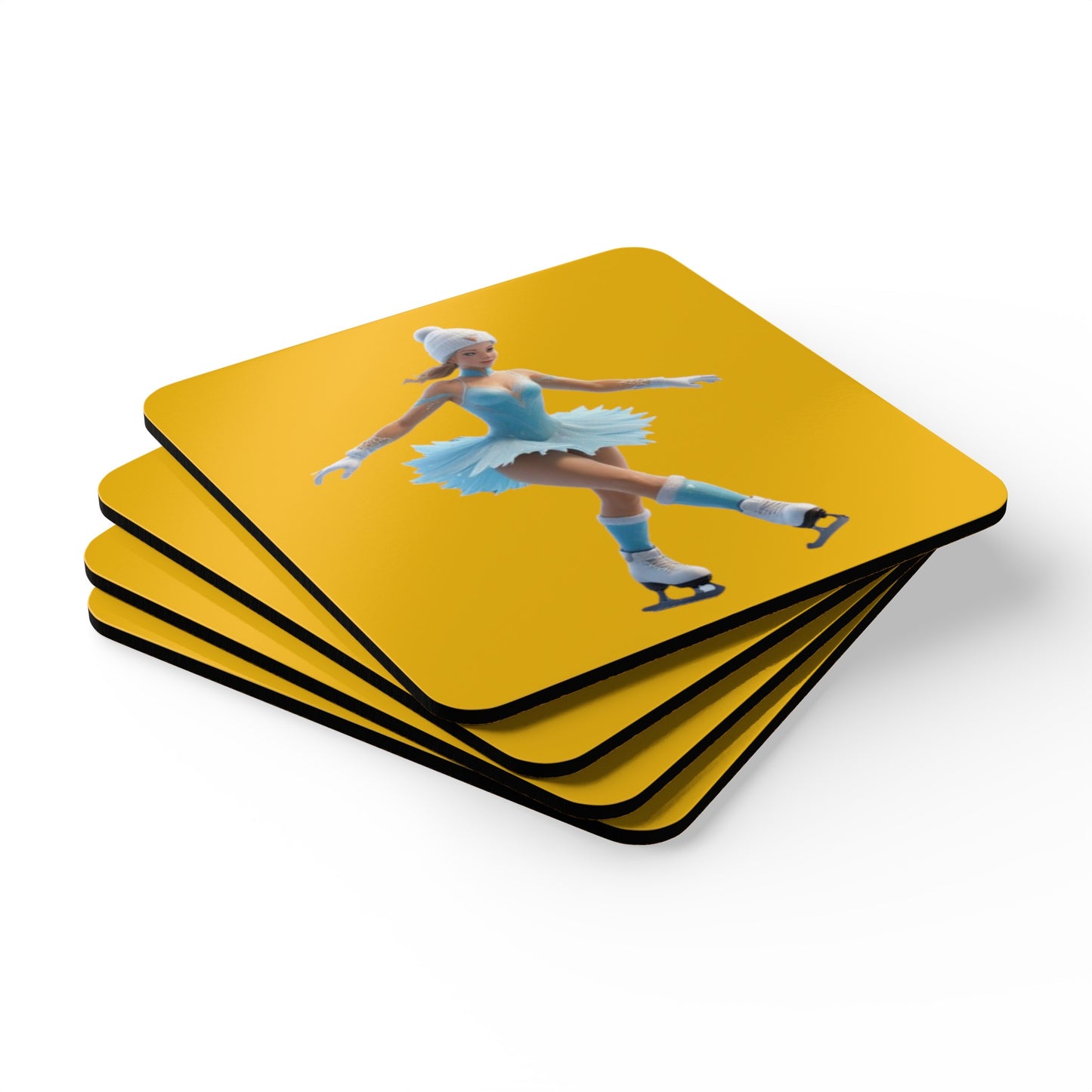 Ice Skating Corkwood Coaster Set