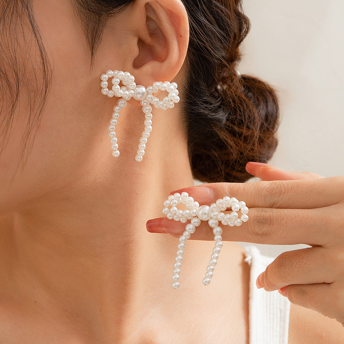 European And American Bow French Tassel Earrings Simple