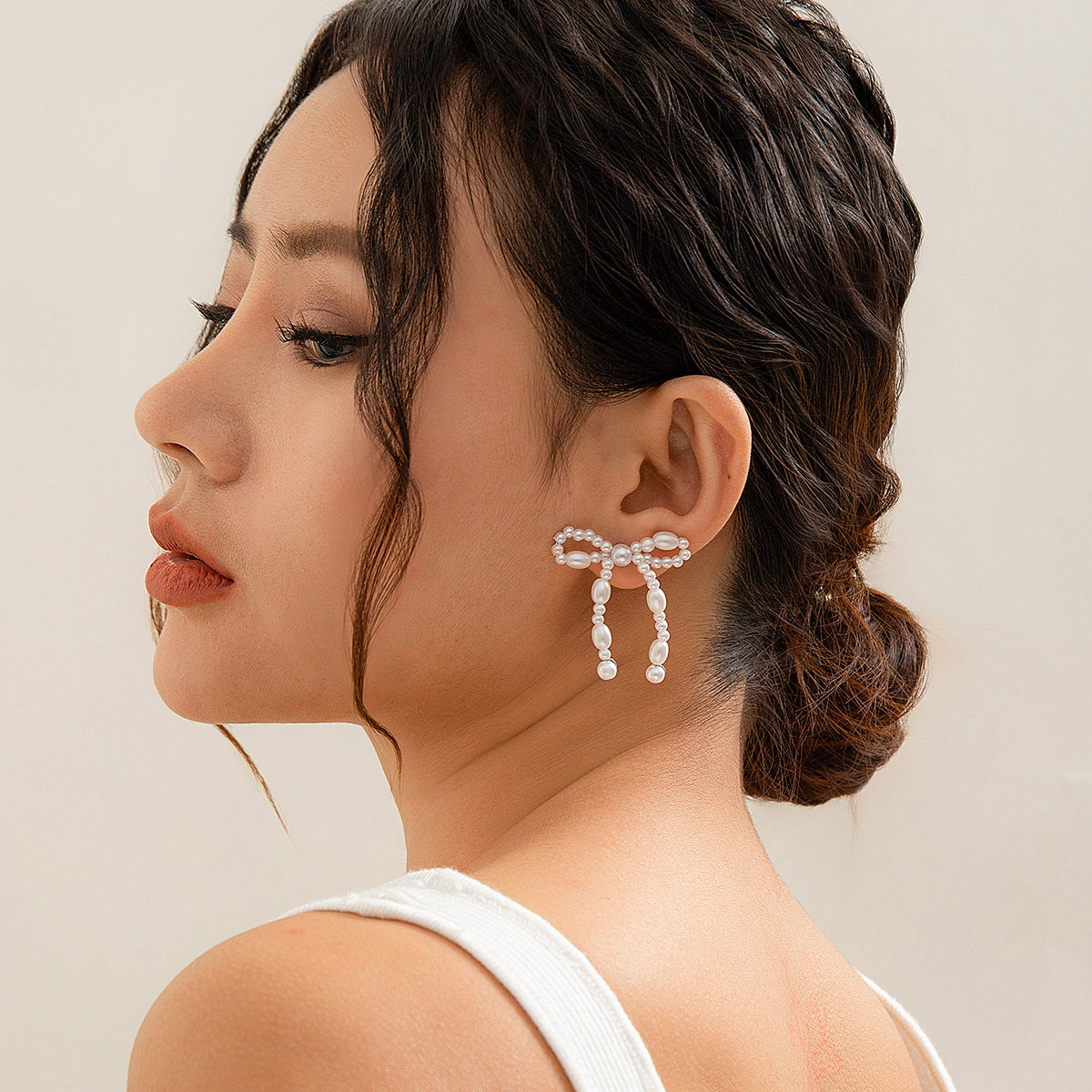 European And American Bow French Tassel Earrings Simple