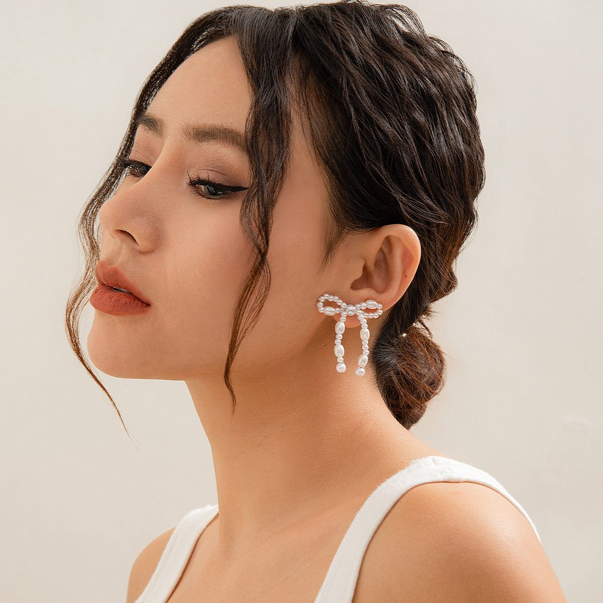 European And American Bow French Tassel Earrings Simple