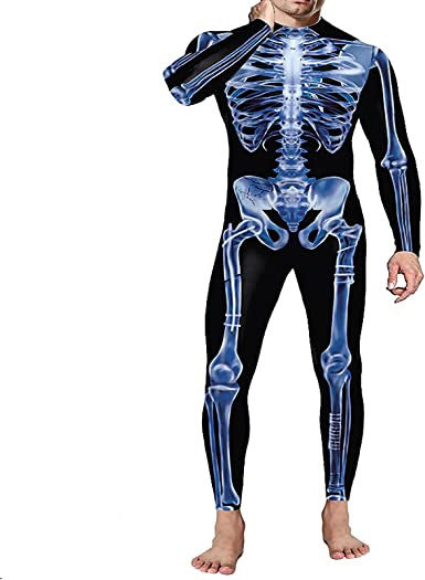 Men's Skull Print Close-fitting Union Suit Party Clothing