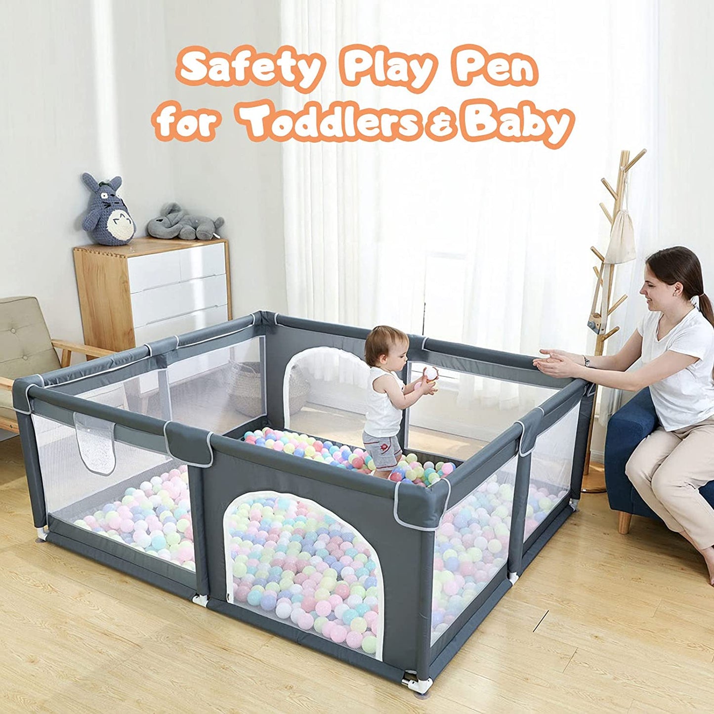 Play Pen For Babies And Toddlers, Baby Play Yard With Gate For Limited Space 47x47x26 Baby Fence With Breathable Mesh, Safety Indoor & Outdoor Activity Center