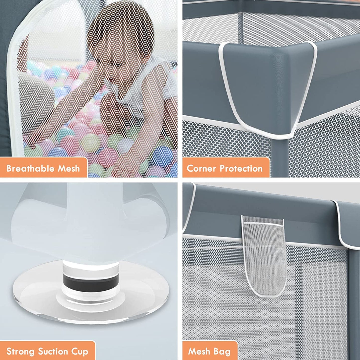 Play Pen For Babies And Toddlers, Baby Play Yard With Gate For Limited Space 47x47x26 Baby Fence With Breathable Mesh, Safety Indoor & Outdoor Activity Center