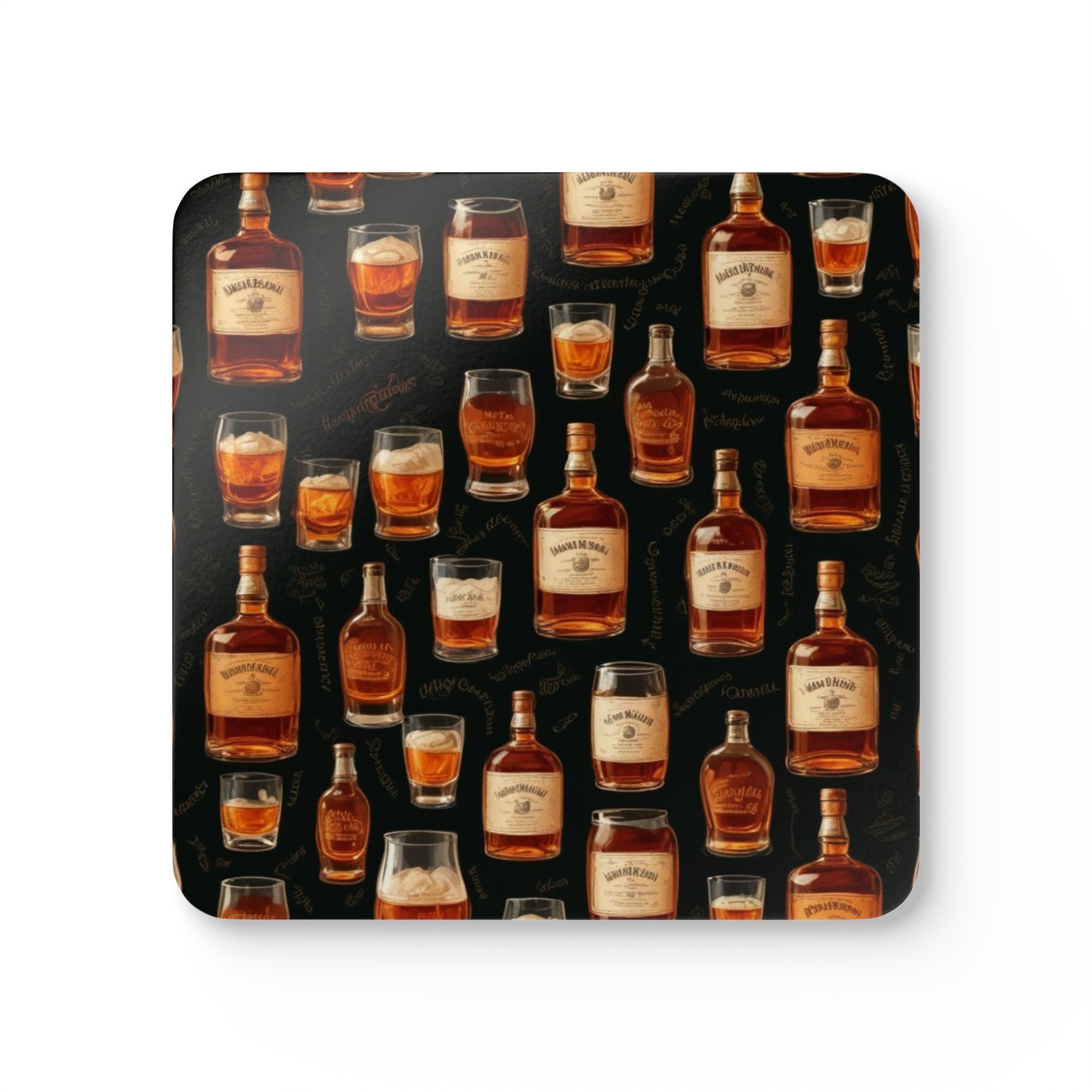 Whiskey  Bottles Corkwood Coaster Set