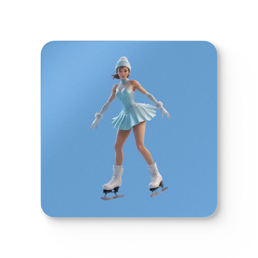 Ice Skating Corkwood Coaster Set
