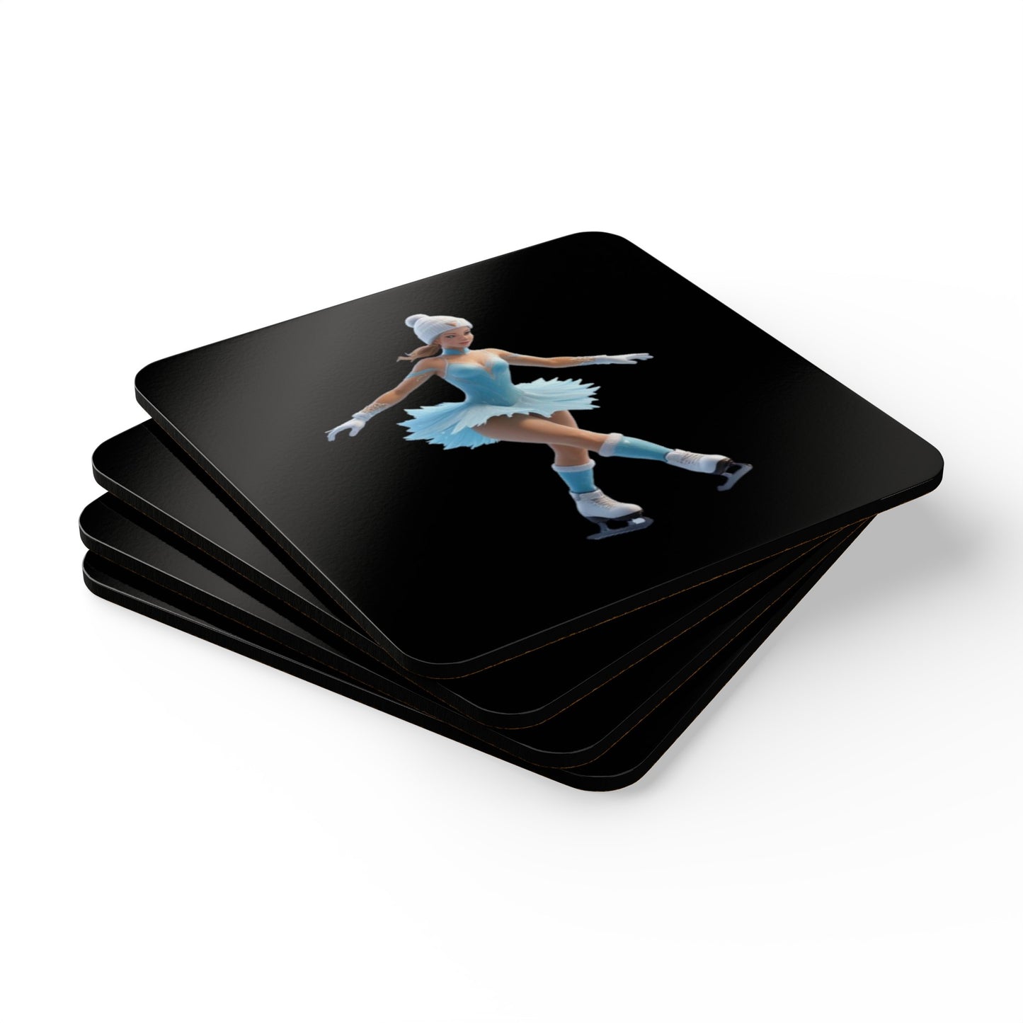 Ice Skating Corkwood Coaster Set