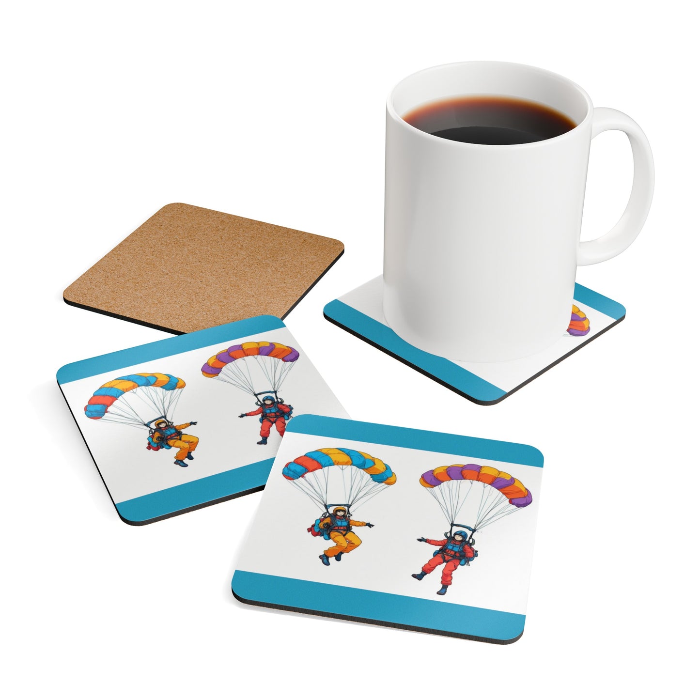 Parachuting .Corkwood Coaster Set