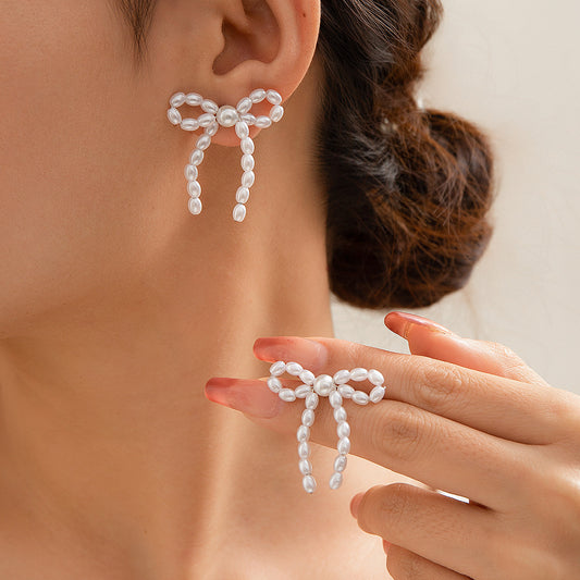 European And American Bow French Tassel Earrings Simple